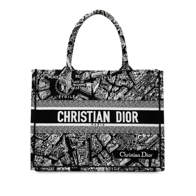 Dior Medium Canvas Embroidered Plan De Paris Book Tote Black Canvas Good condition - Front View