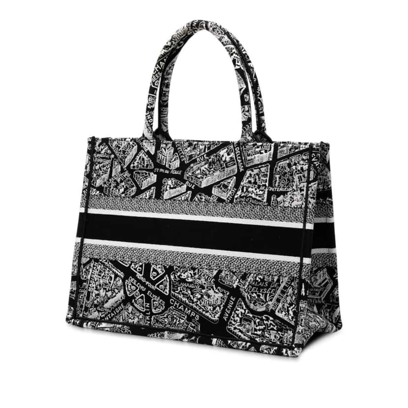 Dior Medium Canvas Embroidered Plan De Paris Book Tote Black Canvas Good condition - Back View