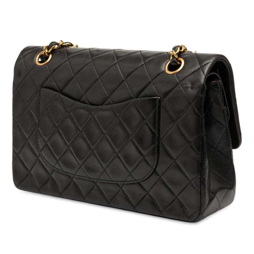 Chanel Medium Classic Lambskin Double Flap Black Leather Good condition - Back View