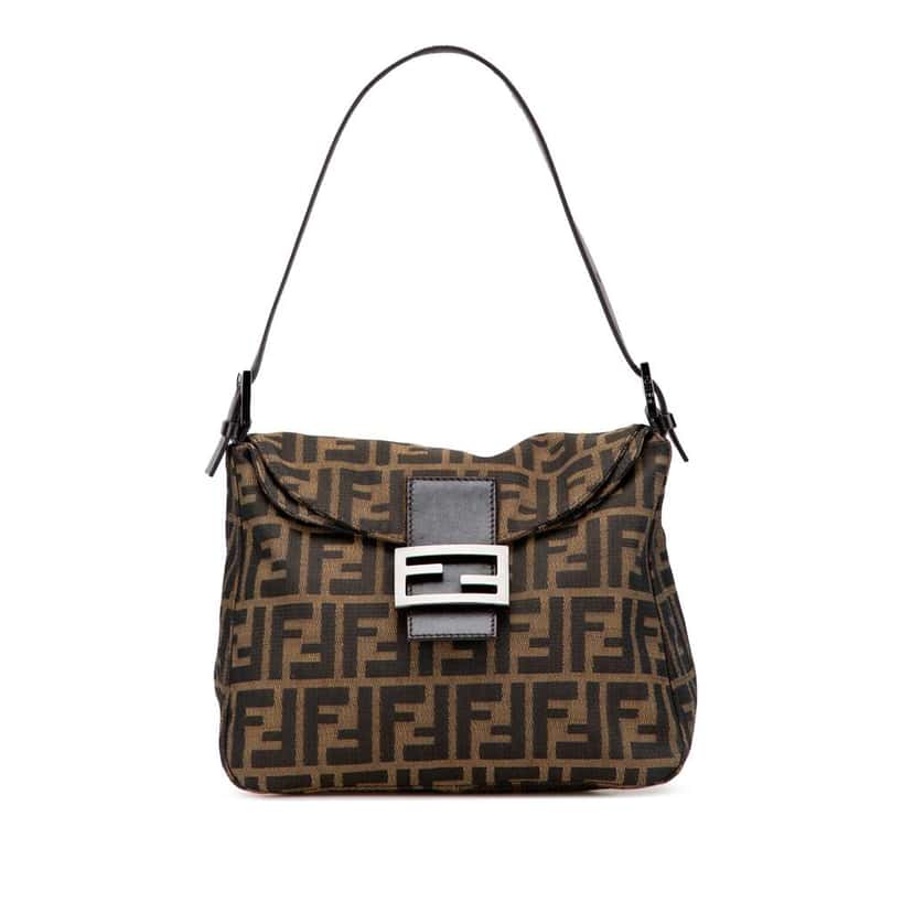 Fendi Zucca Canvas Double Flap Shoulder Bag Brown Canvas Good condition - Front View