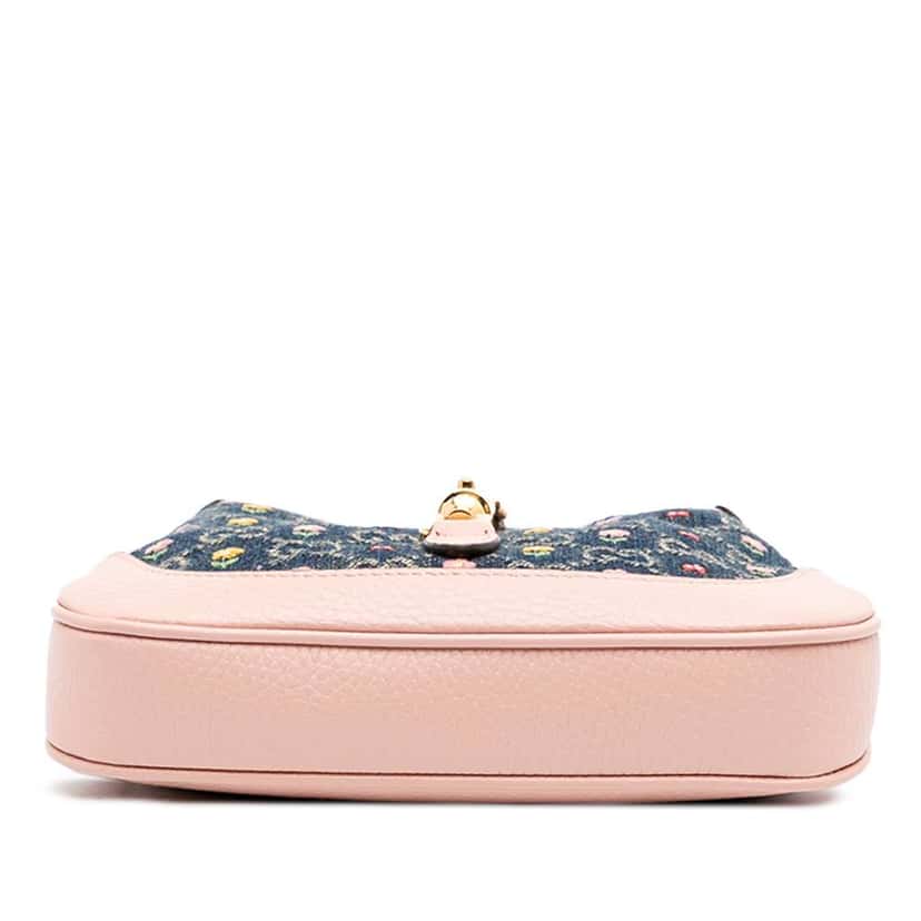 Gucci Limited Edition Mini GG Denim Embroidered Floral Jackie 1961 Crossbody Blue Denim Good condition - Inside View