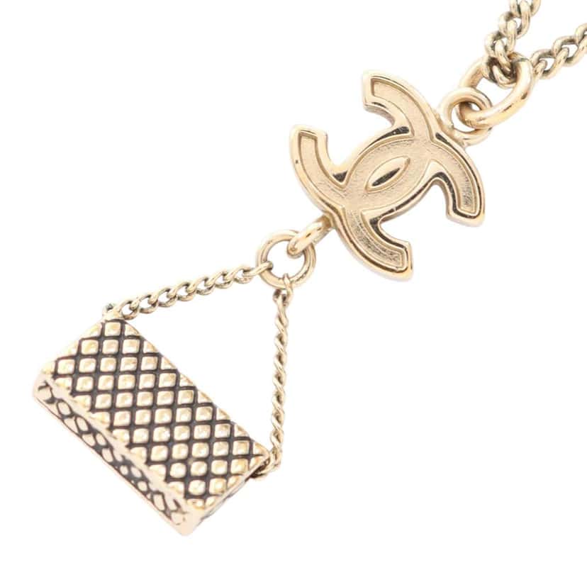 Chanel CC Gold Plated Enamel Flap Bag Pendant Necklace Gold Metal Good condition - Back View