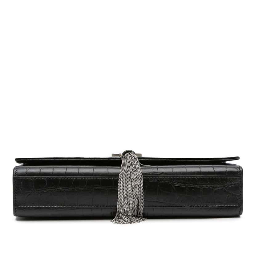 Saint Laurent Medium Croc Embossed Leather Kate Tassel Crossbody Black Leather Good condition - Inside View