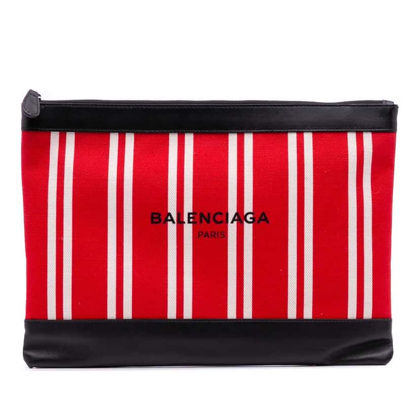 Balenciaga M Canvas Navy Clip Clutch Red Canvas Good condition - Front View