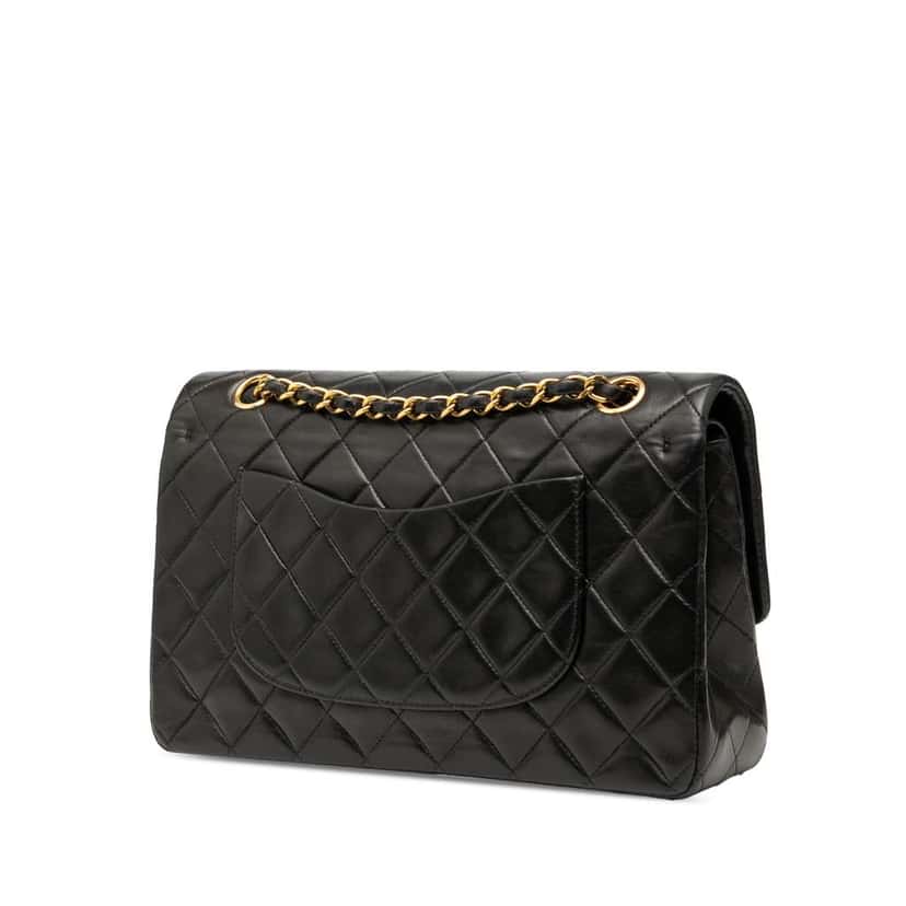 Chanel Medium Classic Lambskin Double Flap Black Leather Good condition - Back View