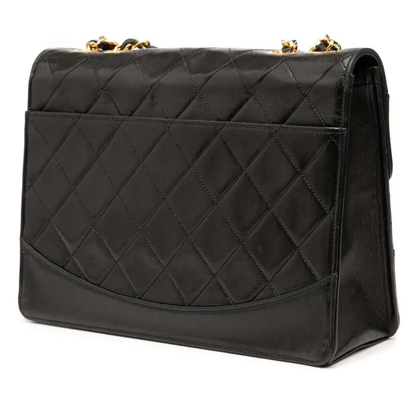 Chanel Medium Quilted Lambskin Mademoiselle Single Flap Black Leather Good condition - Back View