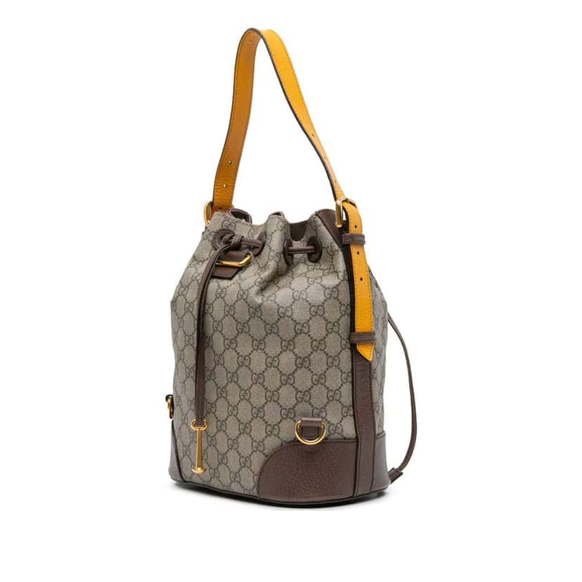 Gucci GG Supreme Neo Vintage Drawstring Bucket Bag Brown Canvas Good condition - Back View