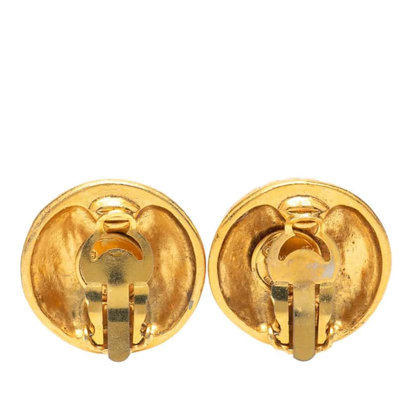 Chanel Gold Plated CC Round Clip On Earrings Gold Metal Good condition - Back View