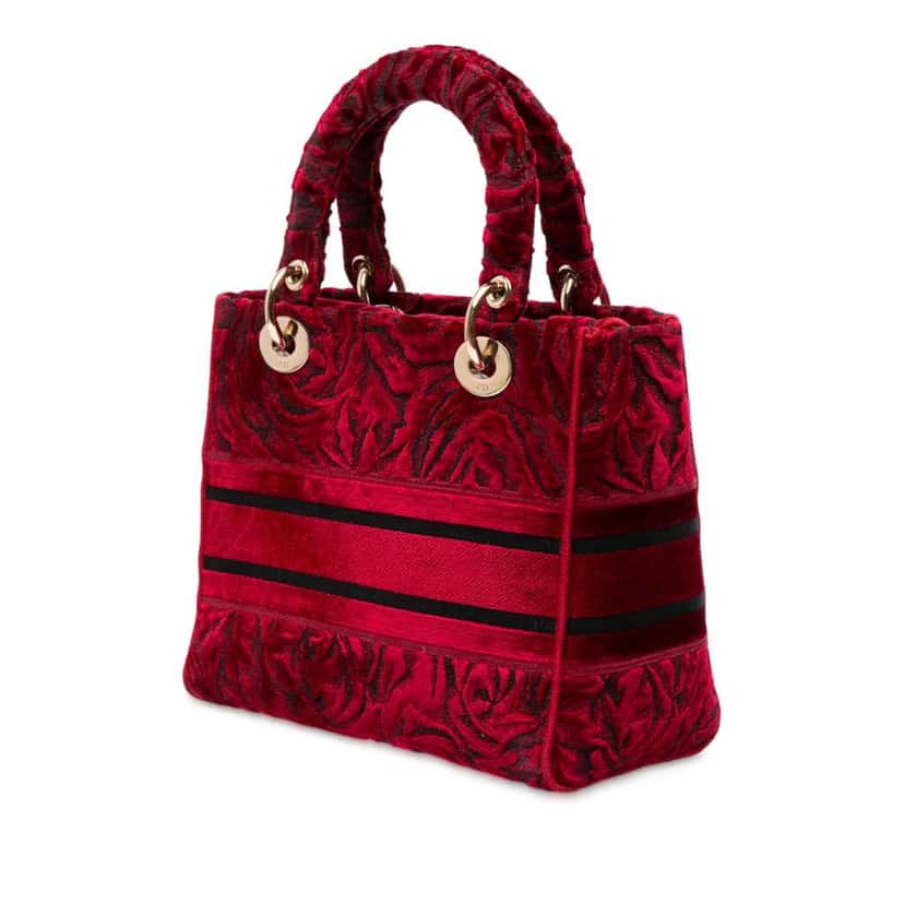 Dior Medium Embroidered Velvet Roses Lady D Lite Red Velvet Very good condition - Back View