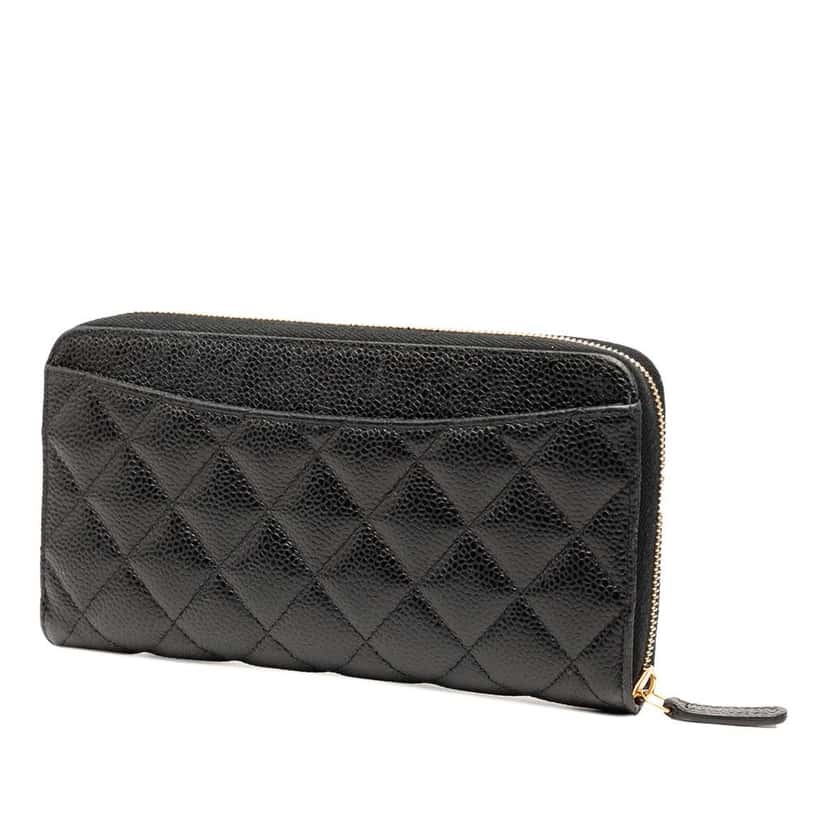 Chanel CC Quilted Caviar Zip Around Long Wallet Black Leather Good condition - Back View