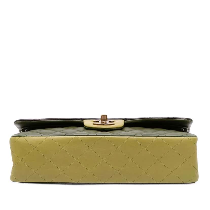 Chanel Medium Classic Tricolor Lambskin Double Flap Green Leather Good condition - Inside View