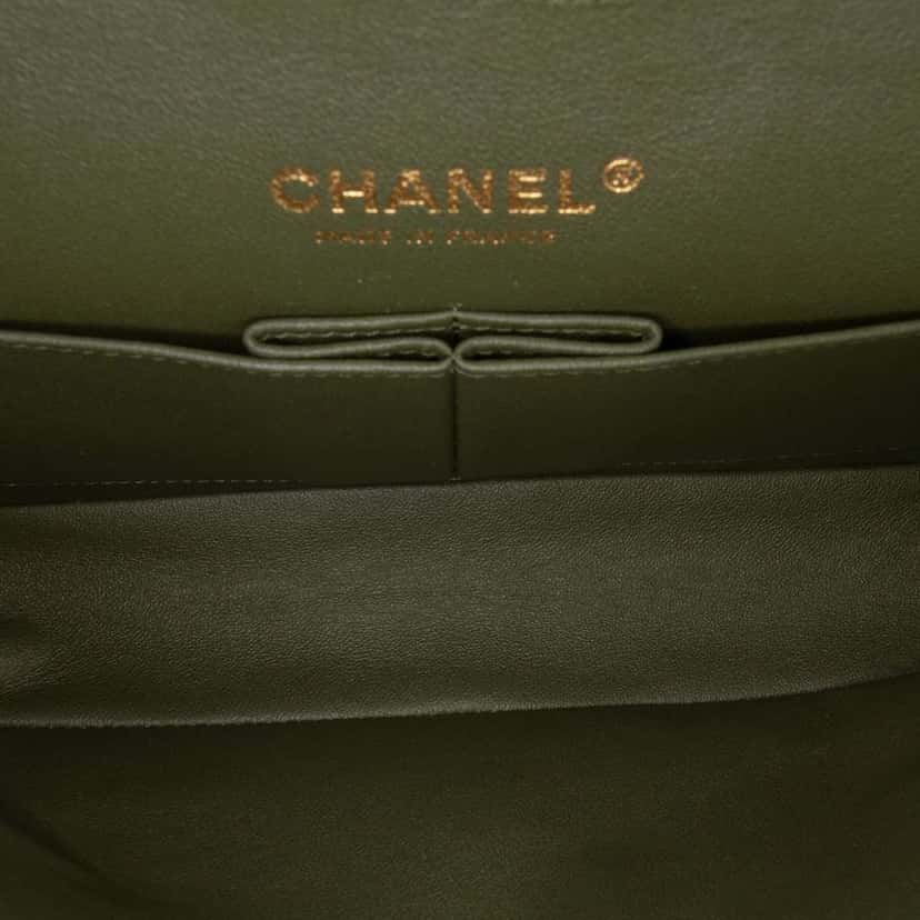 Chanel Medium Classic Tricolor Lambskin Double Flap Green Leather Good condition - Model View