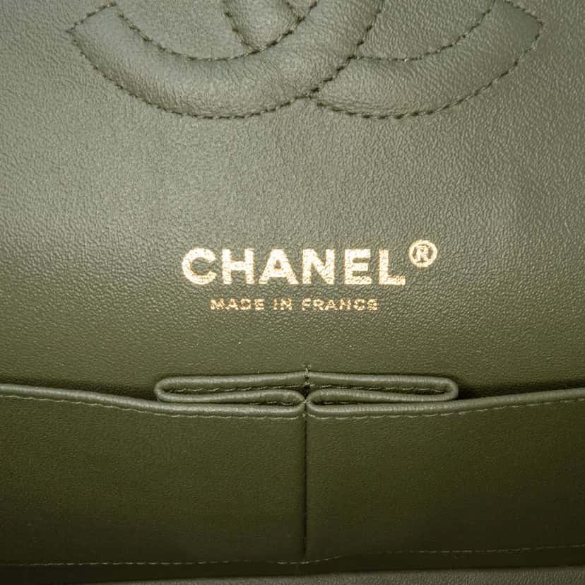 Chanel Medium Classic Tricolor Lambskin Double Flap Green Leather Good condition - Box View