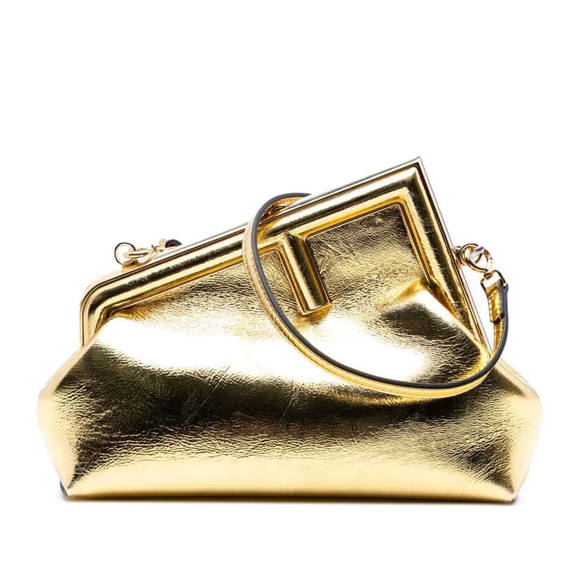 Fendi Small Metallic Nappa Fendi First Crossbody Gold Leather Good condition - Front View
