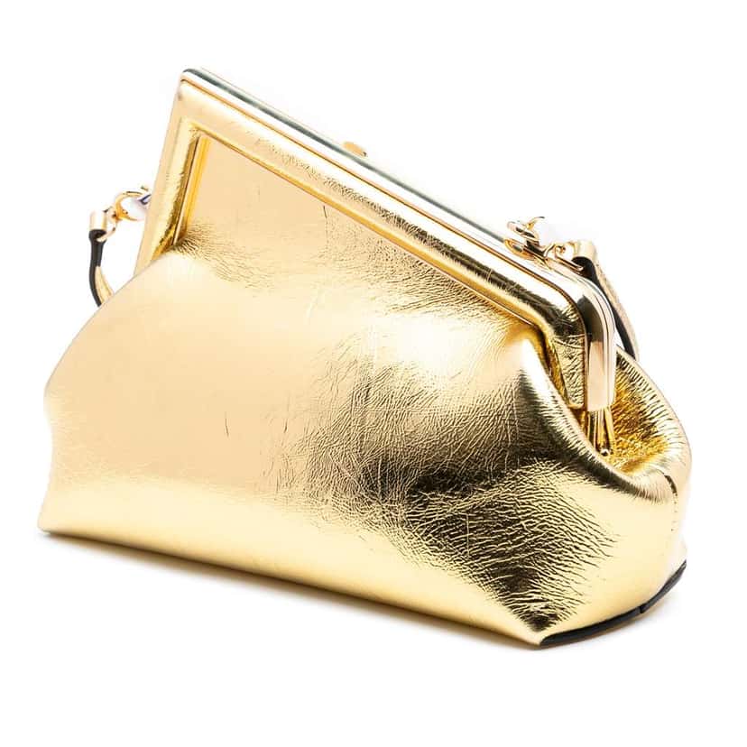 Fendi Small Metallic Nappa Fendi First Crossbody Gold Leather Good condition - Back View