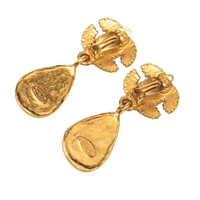 Chanel Gold Plated CC Grapevine Gripoix Drop Clip On Earrings Gold Metal Good condition - Back View
