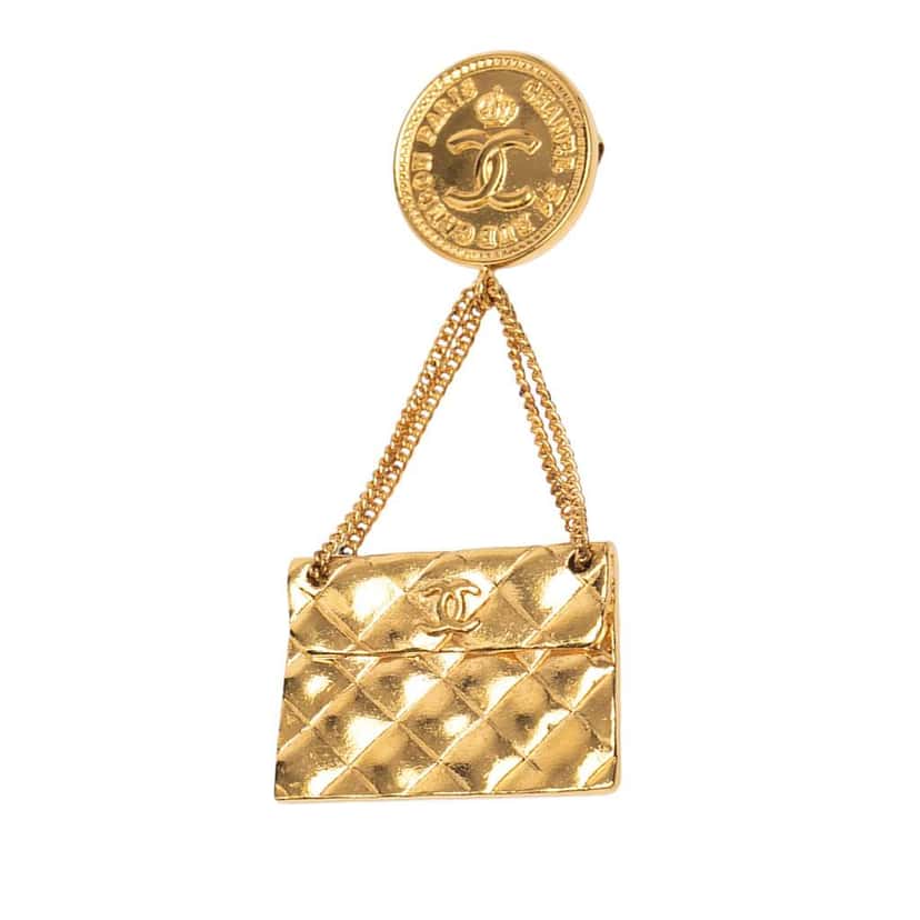 Chanel Gold Plated CC Medallion Handbag Brooch Gold Metal Good condition - Front View