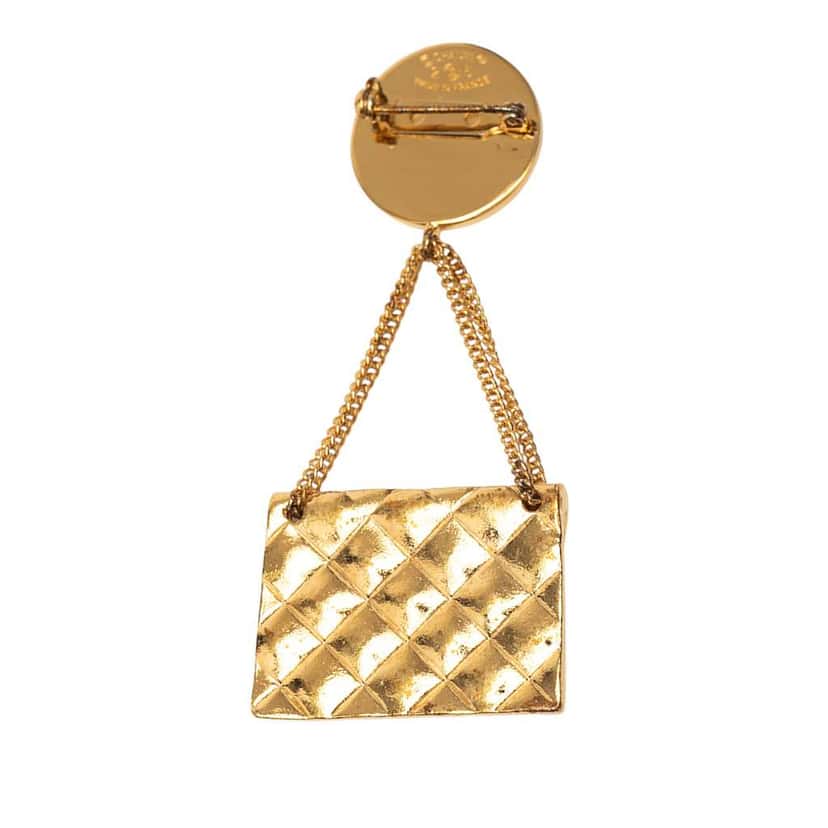 Chanel Gold Plated CC Medallion Handbag Brooch Gold Metal Good condition - Back View