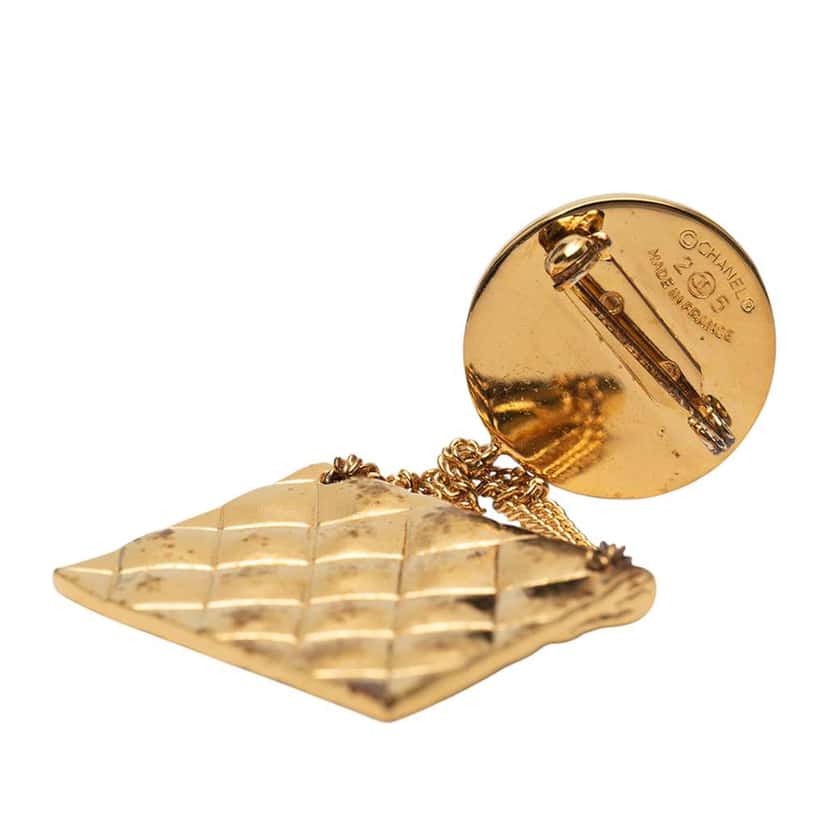 Chanel Gold Plated CC Medallion Handbag Brooch Gold Metal Good condition - Inside View