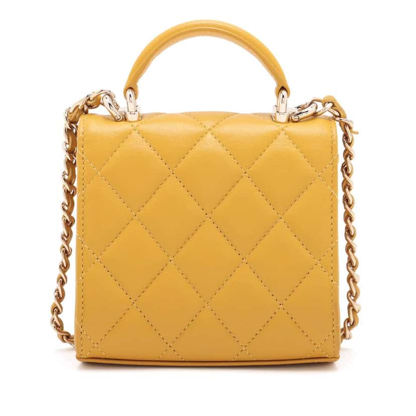 Chanel Mini CC Quilted Lambskin Top Handle Clutch with Chain Yellow Leather Good condition - Back View