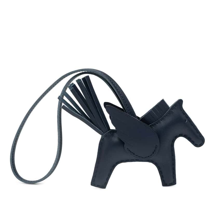 Hermès Milo Lambskin and Swift Grigri Rodeo Pegase Bag Charm PM Blue Leather Good condition - Back View