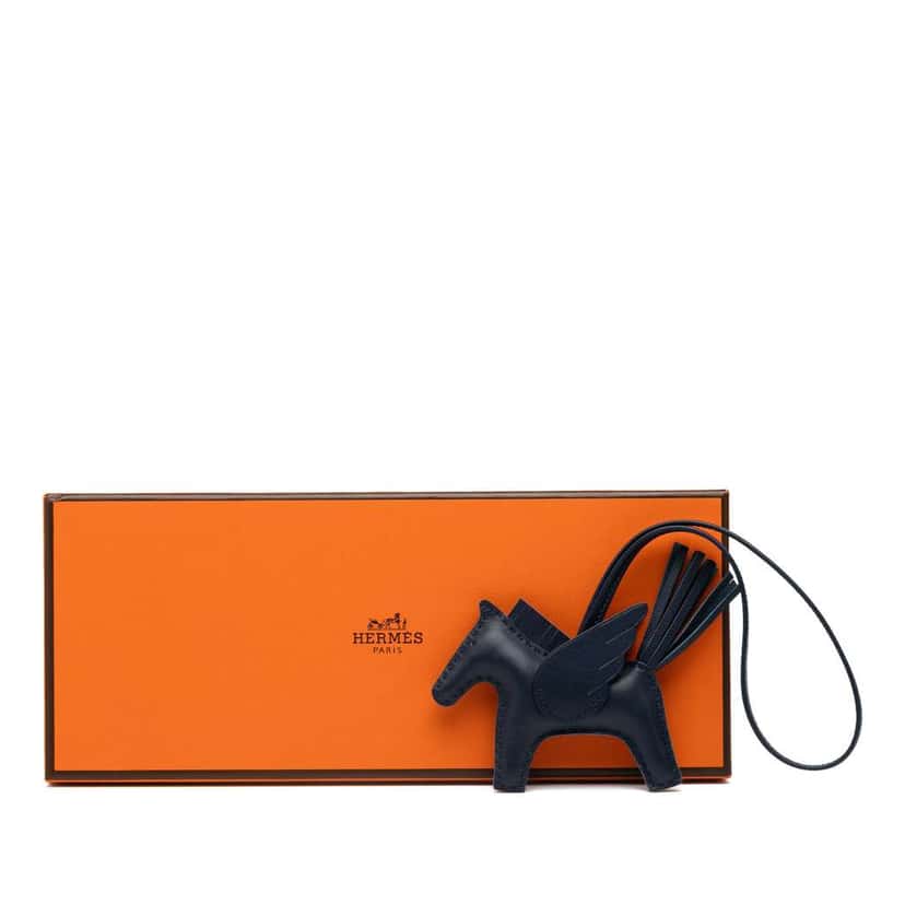 Hermès Milo Lambskin and Swift Grigri Rodeo Pegase Bag Charm PM Blue Leather Good condition - Box View