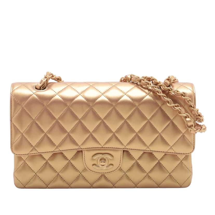 Chanel Medium Classic Lambskin Double Flap Brown Leather Good condition - Front View