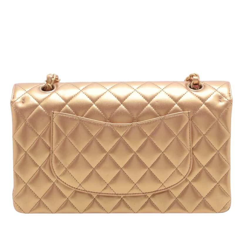 Chanel Medium Classic Lambskin Double Flap Brown Leather Good condition - Back View