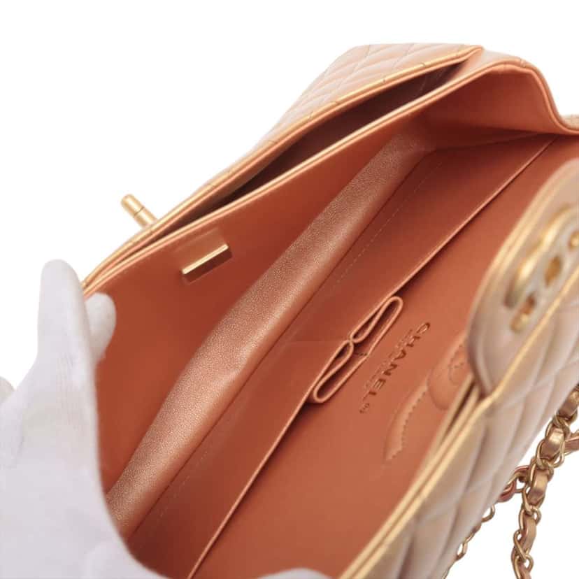 Chanel Medium Classic Lambskin Double Flap Brown Leather Good condition - Inside View