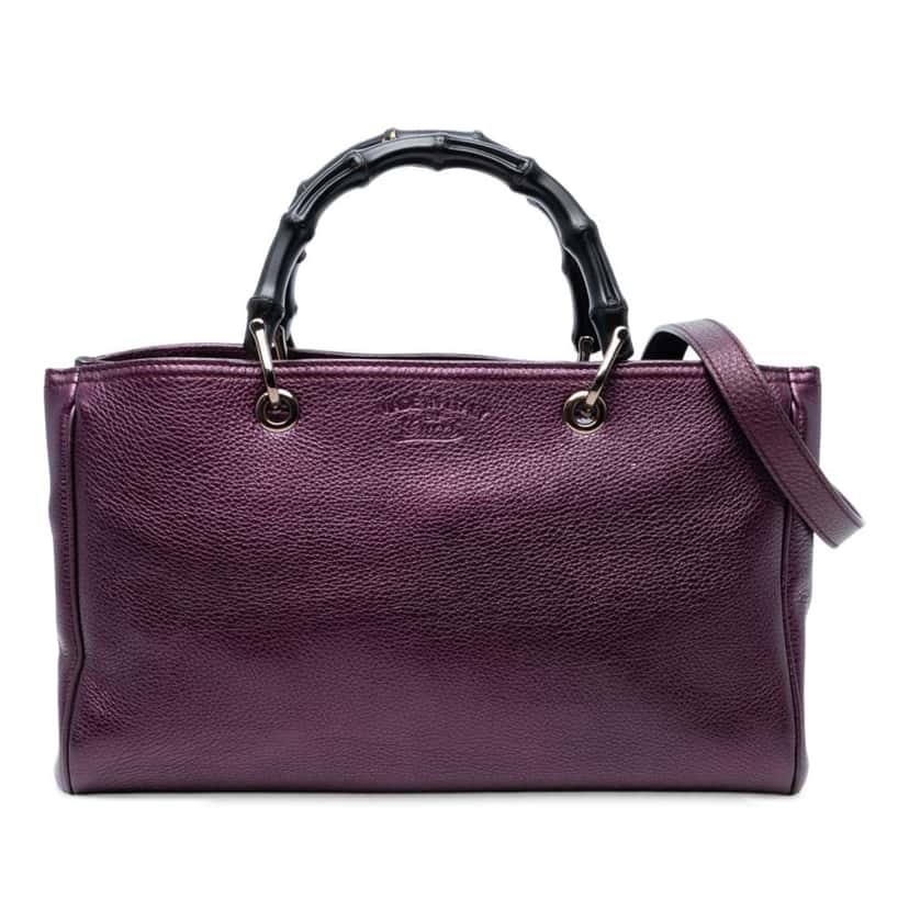 Gucci Medium Calfskin Bamboo Shopper Satchel Purple Leather Good condition - Front View