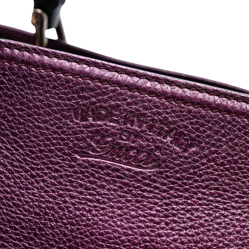 Gucci Medium Calfskin Bamboo Shopper Satchel Purple Leather Good condition - Box View