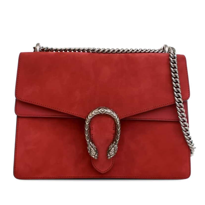 Gucci Medium Suede Dionysus Shoulder Bag Red Leather Good condition - Front View