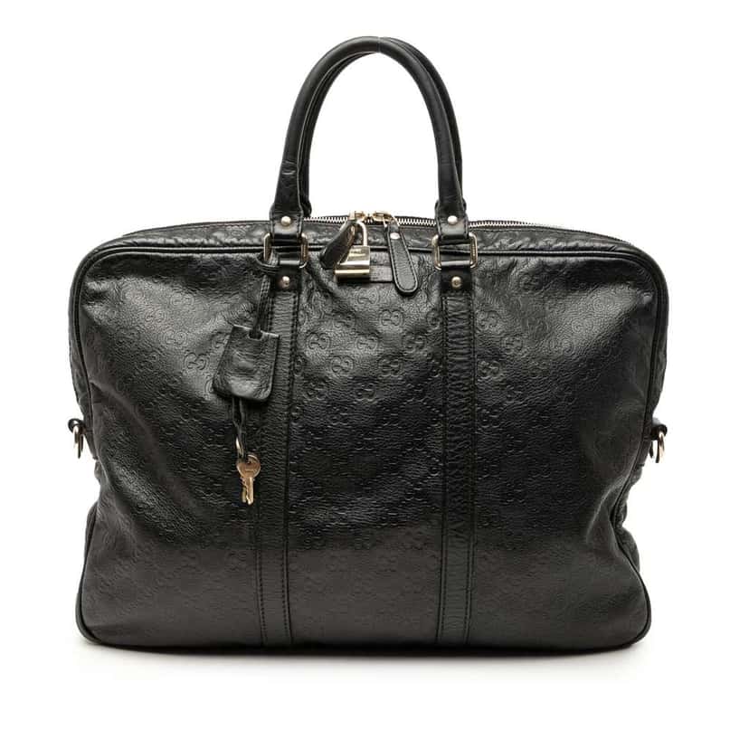 Gucci Guccissima Business Bag Black Leather Fair condition - Front View