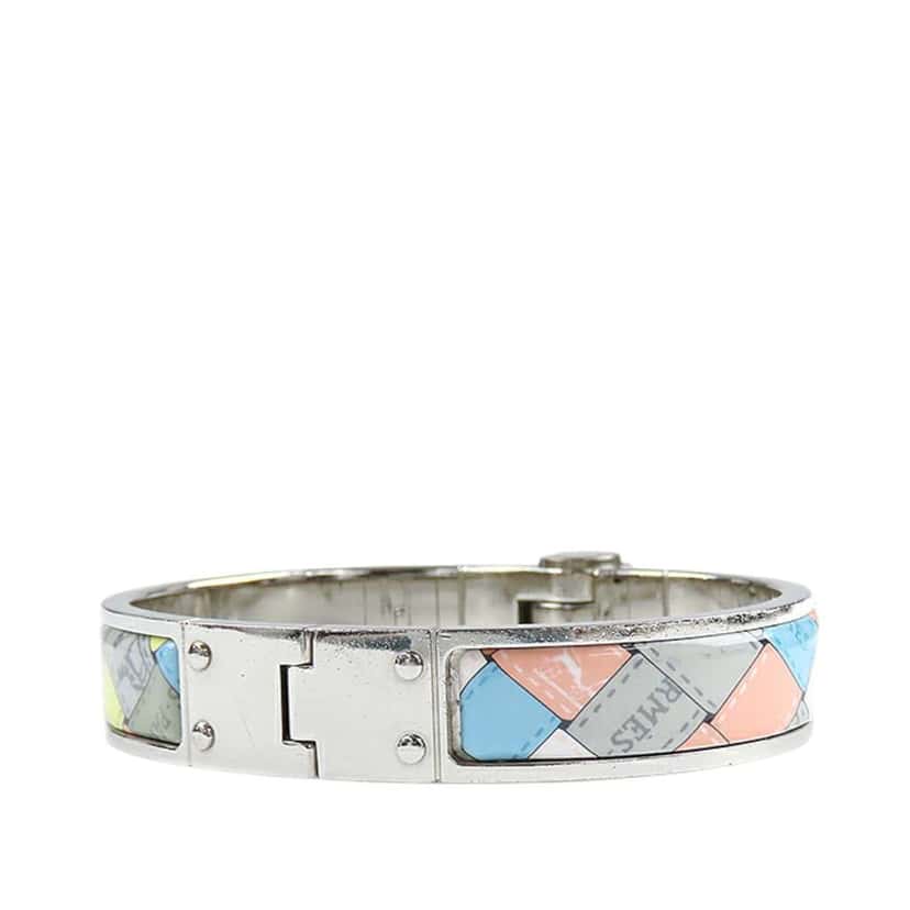 Hermès Narrow Enamel Bolduc Au Carre Charniere Bracelet PM Silver Good condition - Back View