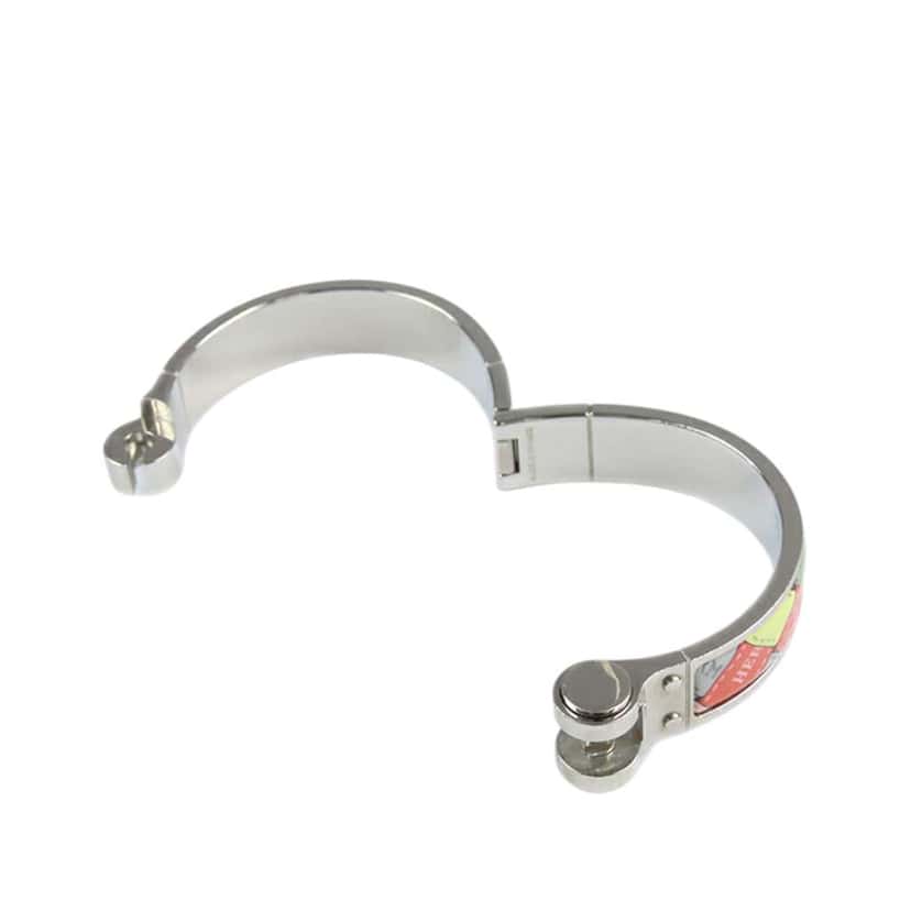 Hermès Narrow Enamel Bolduc Au Carre Charniere Bracelet PM Silver Good condition - Model View