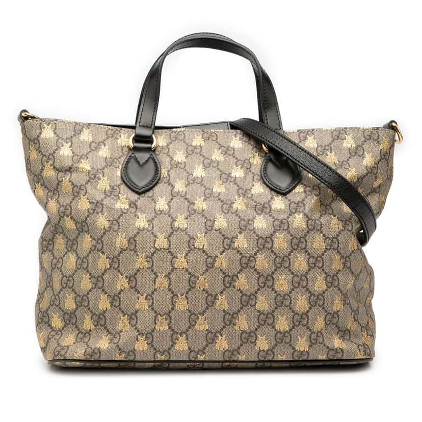 Gucci Small GG Supreme Bees Soft Tote Brown Canvas Good condition - Front View