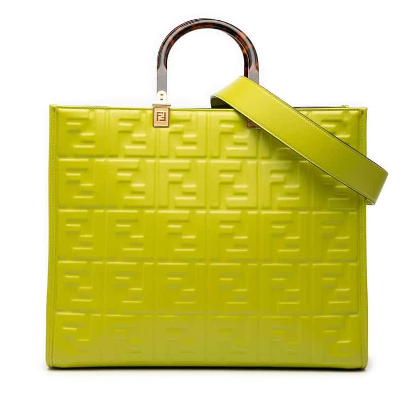 Fendi Medium Zucca Embossed Leather Sunshine Shopper Tote Green Leather Good condition - Front View