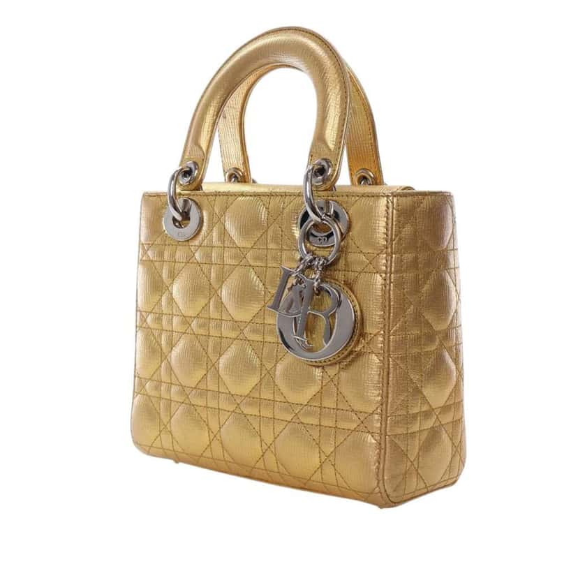 Dior Small Metallic Grained Calfskin Cannage My ABCDior Lady Dior Gold Leather Good condition - Back View