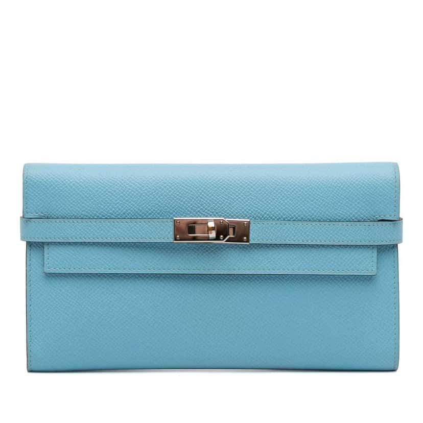 Hermès Epsom Kelly Longue Wallet Blue Leather Good condition - Front View