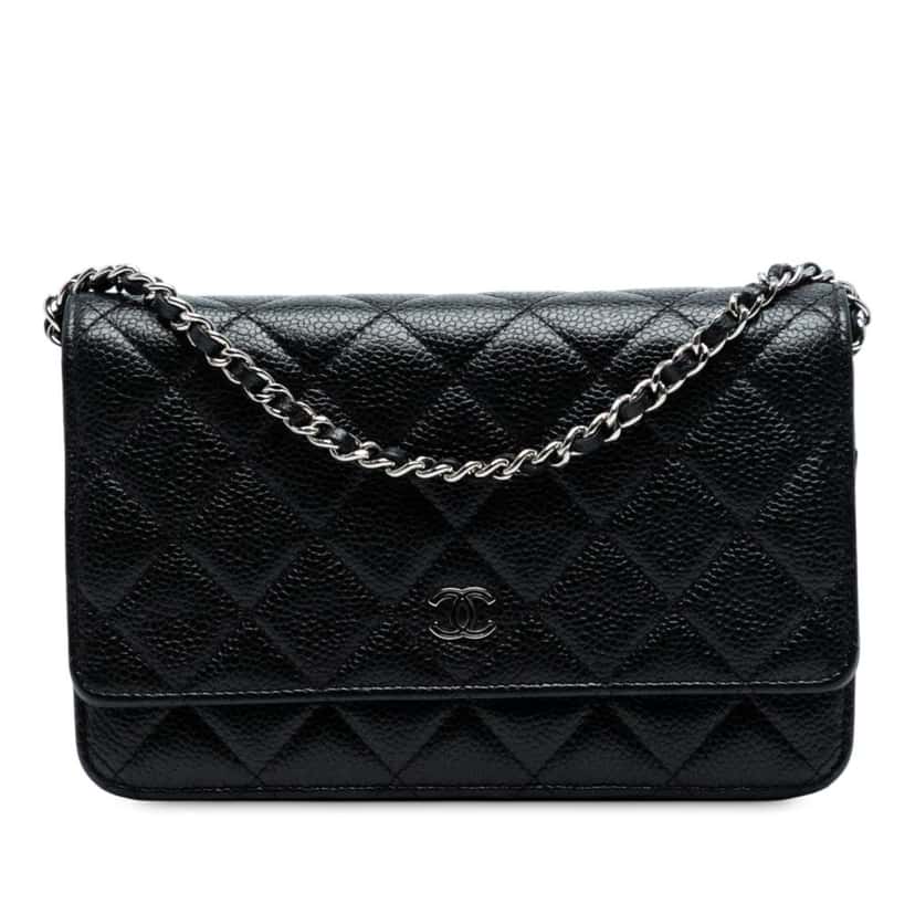 Chanel CC Quilted Caviar Wallet on Chain Black Leather Good condition - Front View