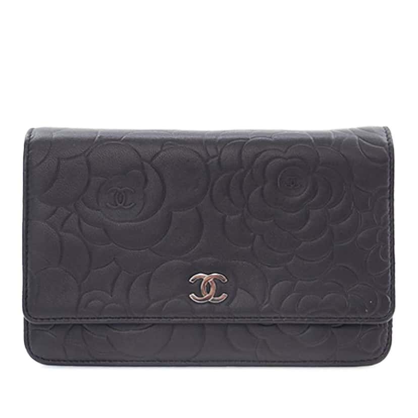 Chanel CC Embossed Lambskin Camellia Wallet On Chain Black Leather Good condition - Back View