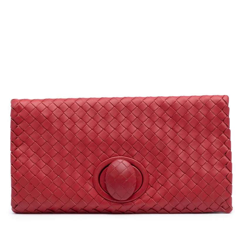 Bottega Veneta Nappa Intrecciato Turn Lock Clutch Red Leather Good condition - Front View