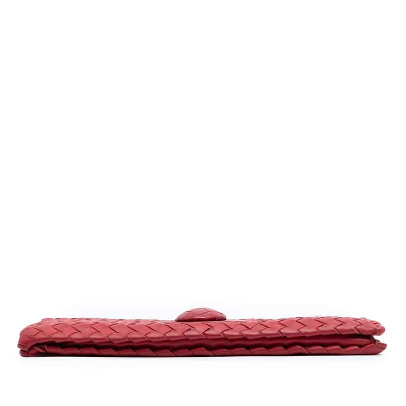 Bottega Veneta Nappa Intrecciato Turn Lock Clutch Red Leather Good condition - Inside View