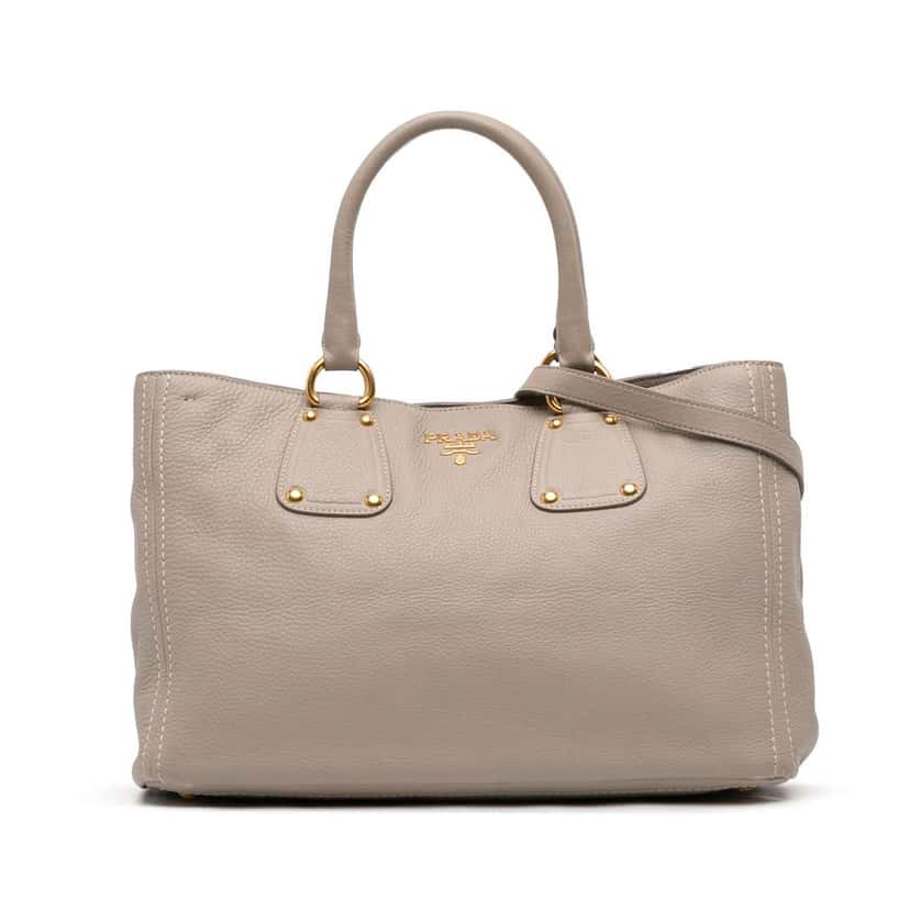 Prada Vitello Daino Open Convertible Tote Grey Leather Good condition - Front View