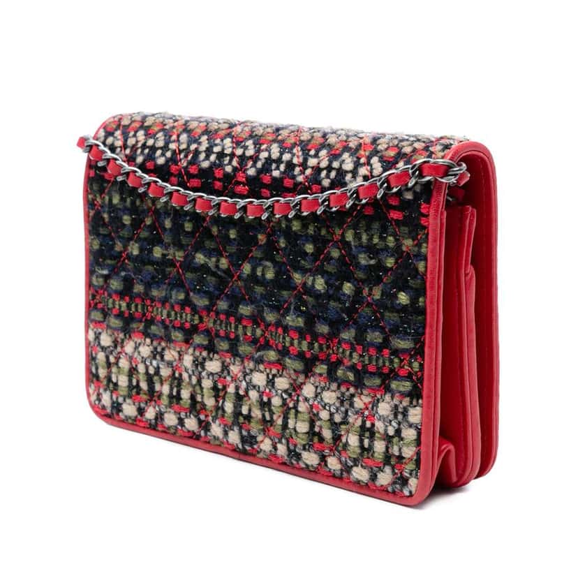 Chanel CC Quilted Tweed Wallet On Chain Red Tweed Very good condition - Back View