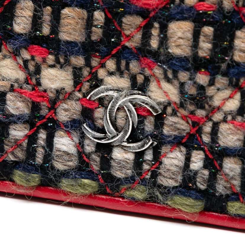 Chanel CC Quilted Tweed Wallet On Chain Red Tweed Very good condition - Box View