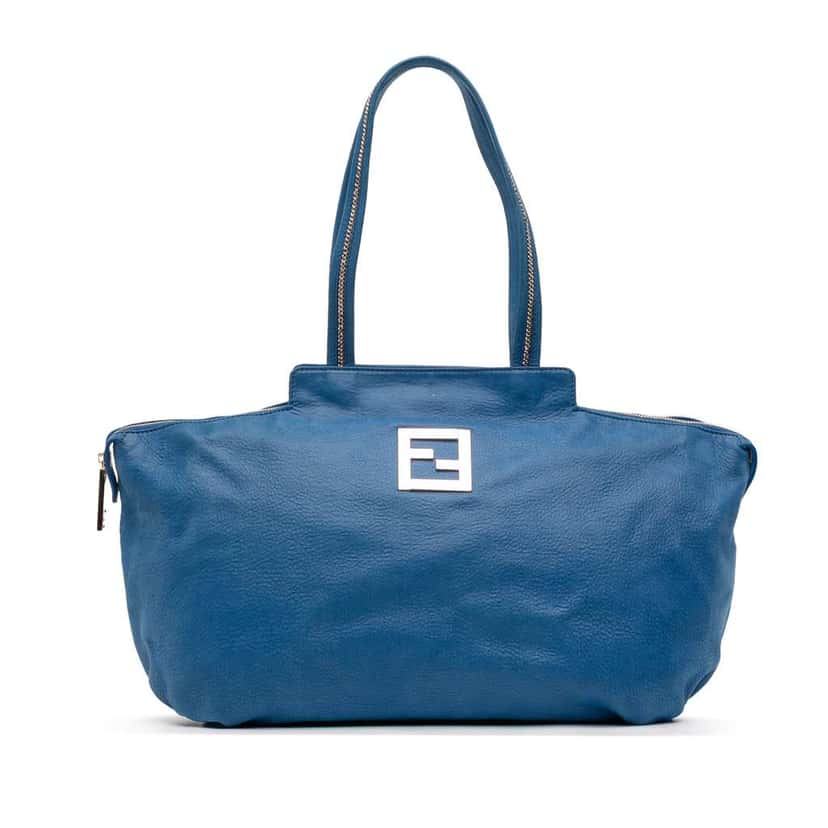 Fendi Medium FF Nubuck Chains Tote Blue Leather Good condition - Front View