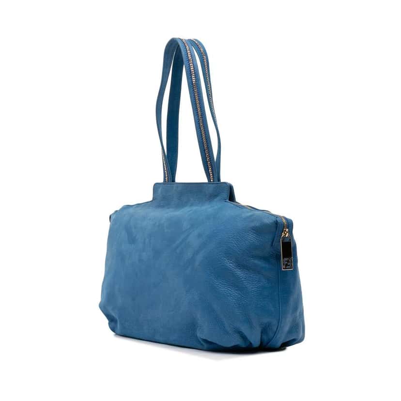 Fendi Medium FF Nubuck Chains Tote Blue Leather Good condition - Back View