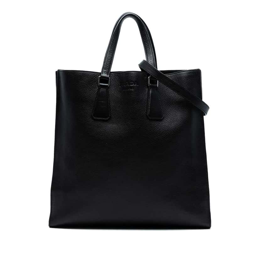 Prada Vitello Phenix Open Convertible Tote Black Leather Good condition - Front View