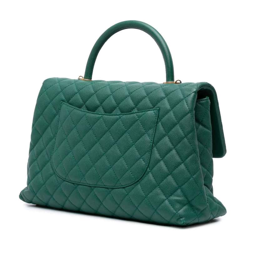 Chanel Medium Quilted Caviar Coco Top Handle Bag Green Leather Good condition - Back View